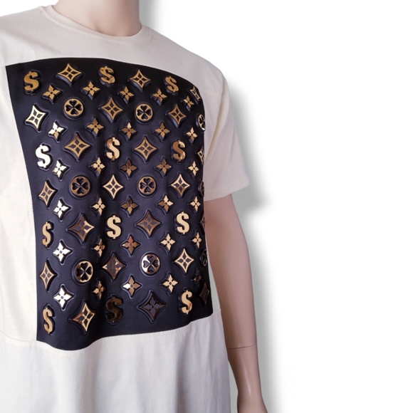 Victorious 3D Cream & Gold Print T-Shirt - Picture 2 of 8
